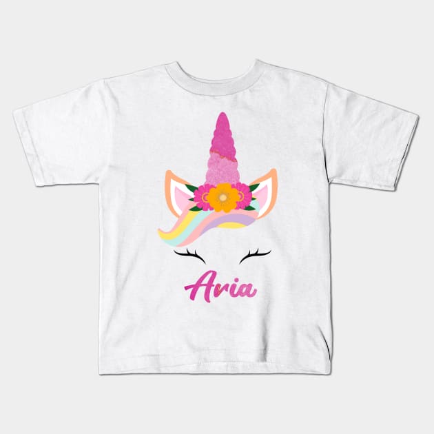 Name aria unicorn lover Kids T-Shirt by Gaming champion